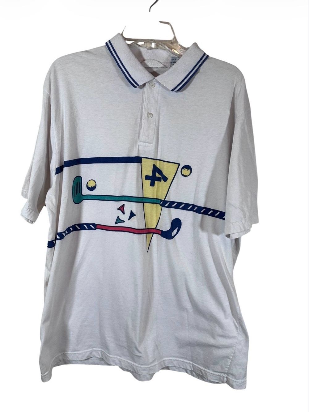 Vintage Golf Themed white polo style collared shirt men’s size XXL